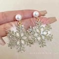 Christmas Snowflake Earrings - Elegant Women's Full Diamond Pearl Plush Design